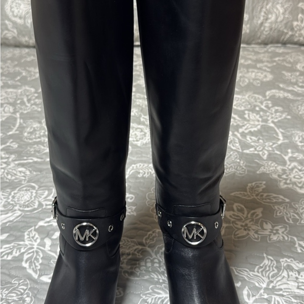 Michael Kors Black Leather Boots with Silver Details